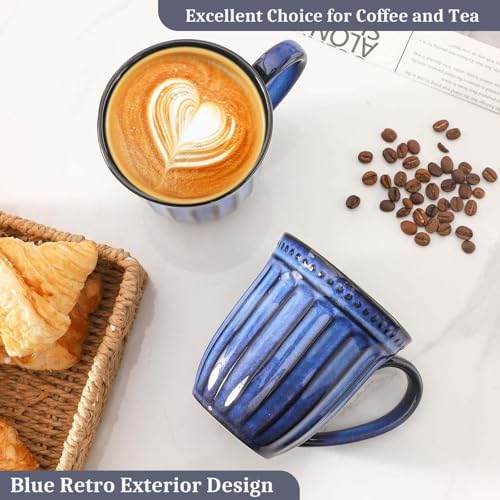 16 OZ Coffee Mugs Set of 4, Navy Ceramic Coffee Cups with Handles