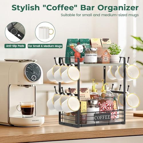 EsLuker.ly 2-Tier Coffee Mug Holder Tree, Light Grey