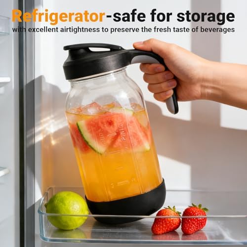 Sursip 64oz (2 Quart) Glass Mason Jar Pitcher with Lid and Handle