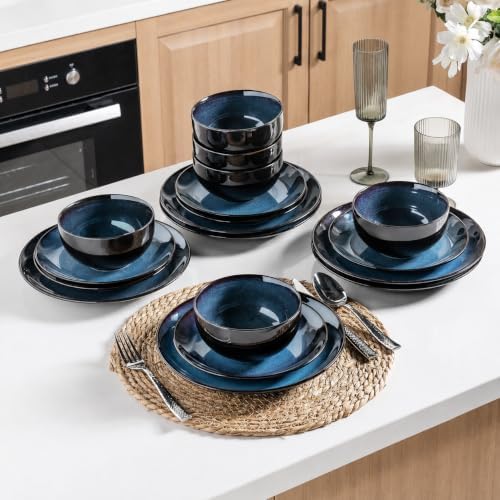 LeRatio Ceramic Dinnerware Sets for 4,12Pcs Porcelain Plates and Bowls