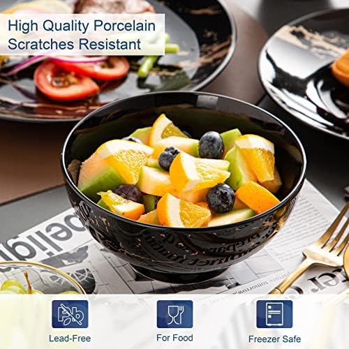 LOVECASA Black Plates and Bowls Sets for 4, Porcelain Dinnerware Sets