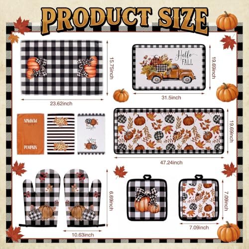 10 Pcs Fall Kitchen Decor Set, Black and White Fall Pumpkin Microfiber
