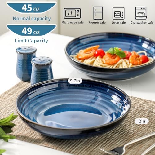 HASENSE Large Pasta Bowls, 9.7 Inch Ceramic Salad Bowls for Kitchen