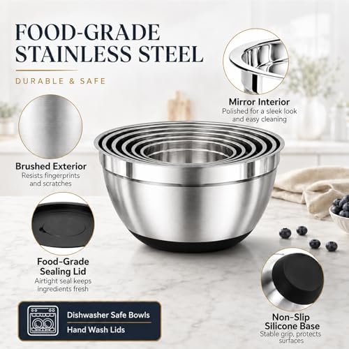 Stainless Steel Mixing Bowls with Lids Set,9PCS Metal Nesting Bowls