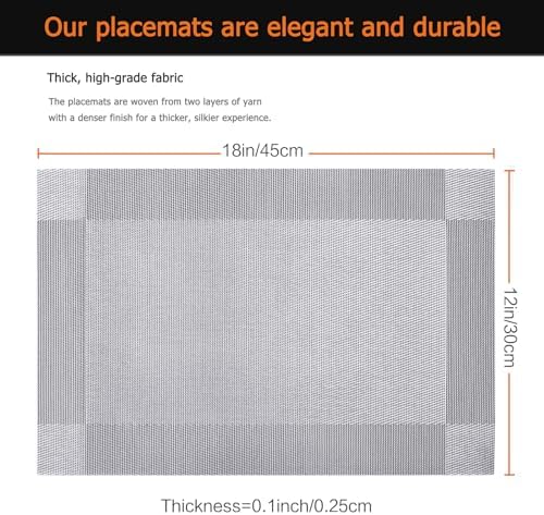 Silver Grey Vinyl Placemats Set of 6, Heat Resistant Table Placemats