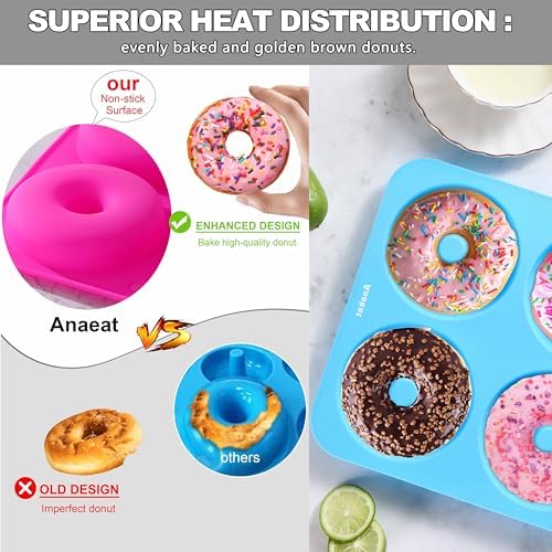Anaeat Full Size Donut Baking Pans 3 Pack, Big Size 4 Inch Silicone
