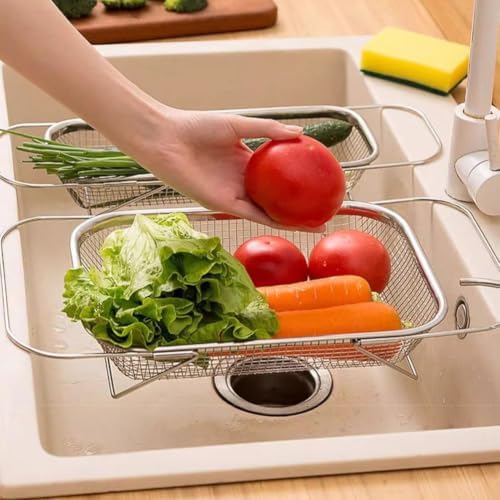 Stainless Steel Over-The-Sink Colander Strainer Basket, Expandable