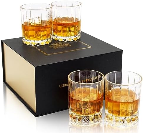 KANARS Bourbon Glasses Set of 4 Crystal Whiskey Rock Glass 10Oz in