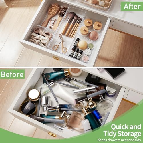 8 PCS Clear Plastic Drawer Organizer Tray, Acrylic Vanity Bathroom