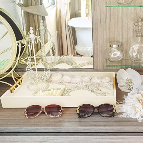 ATZYmolin 17"x12" Leather Serving Tray, Gold Handle Vanity Platter