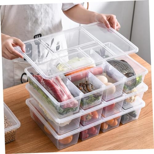 Cabilock Divided Food Storage Box with Lid, PP Refrigerator Bin