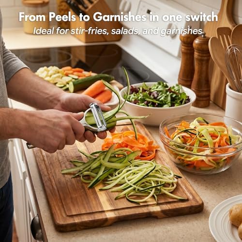 2-in-1 Julienne & Vegetable Peeler, Dual Blade for Zucchini, Potato