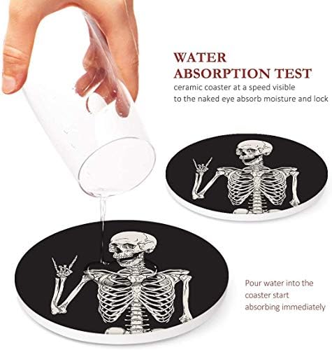 Britimes Skeleton Coasters for Drinks, Set of 6, Ceramic Stone, Black