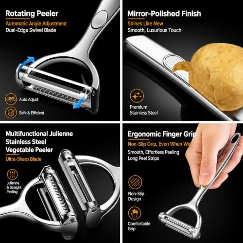 4-Piece Vegetable Peeler Set, Julienne, Swivel, Citrus Peeler & Brush