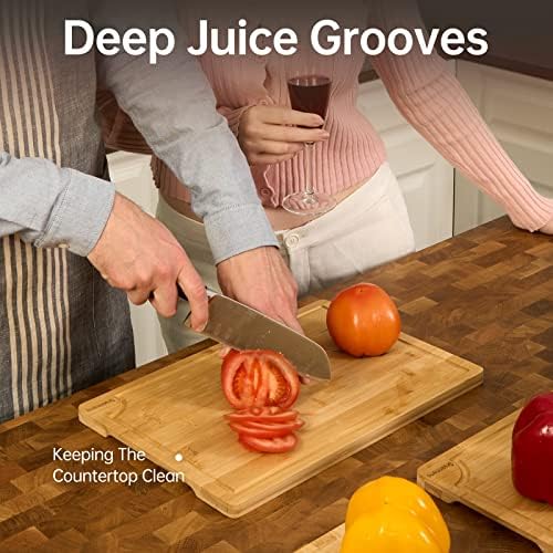 Bamboo Cutting Boards for Kitchen, Wood Cutting Board with Holder