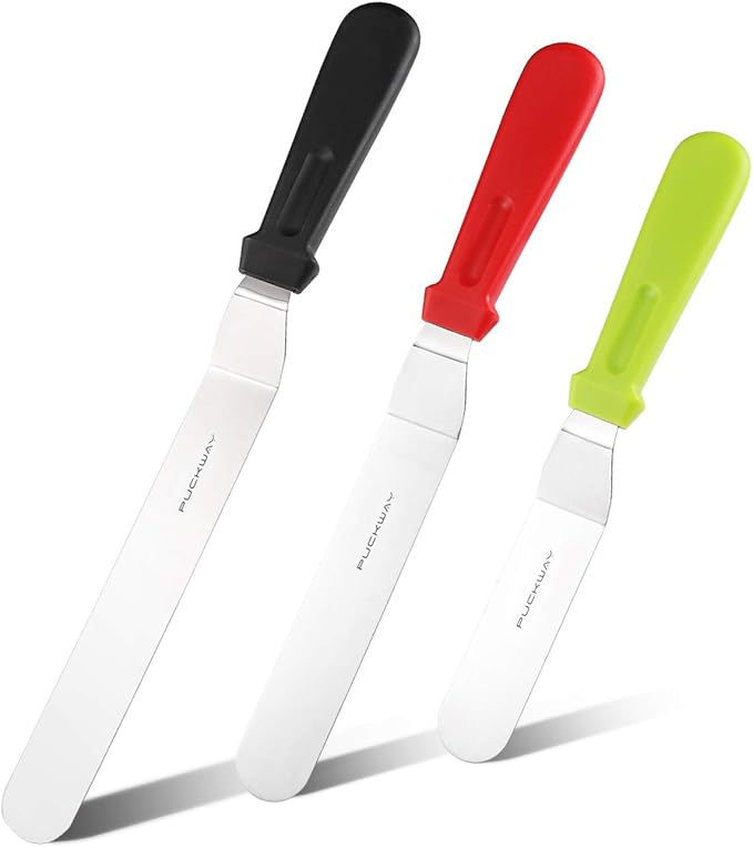 3 Metal Cake Offset Spatulas, 6 8 & 10 Inch Frosting Angled Icing Spatula by PUCKWAY