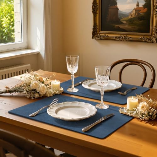 homing Faux Leather Vinyl Placemats Set of 6, Easy to Clean, Navy Blue