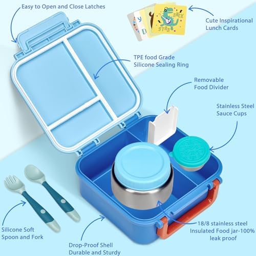 Kids Bento Lunch Box with 9oz Soup Thermo, 4 Compartments