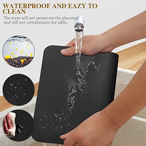 Bacgnyer Placemats Set of 4 with Coasters Wipeable Washable, Black 4