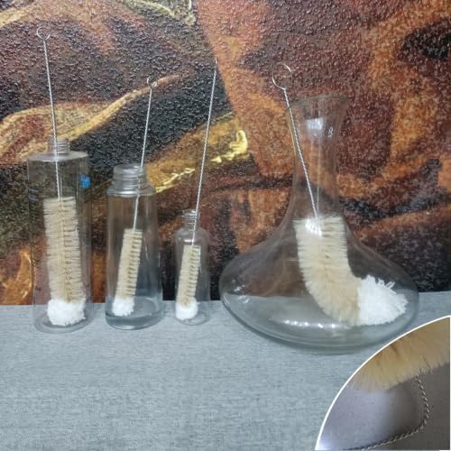 NewFerU Bottle Brushes Thin Long Handle X 4, Natural Boar Bristle Set