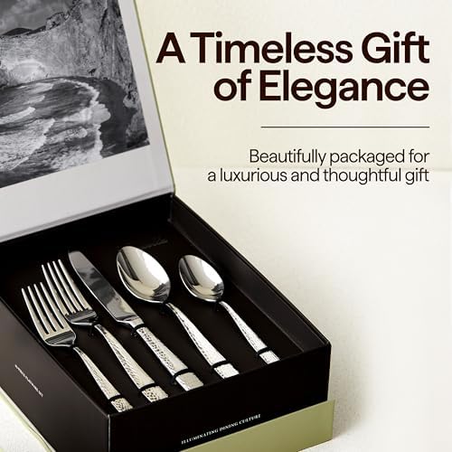 LUCIELLA 65-Piece Hammered 18/10 Forged Silverware Set and serving