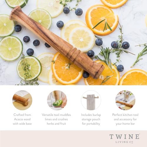 Twine Acacia Wood Mojito Muddler for Cocktails with Jute Storage