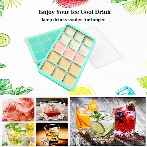 2 Pack Silicone Ice Cube Trays, Easy Release Flexible-15 Cubes Ice