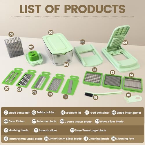 16-in-1 Vegetable Chopper with 8 Stainless Steel Blades