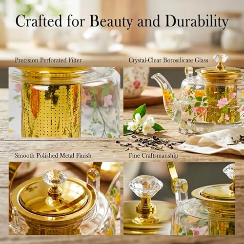 44 oz Borosilicate Glass Stovetop Teapot with Infuser