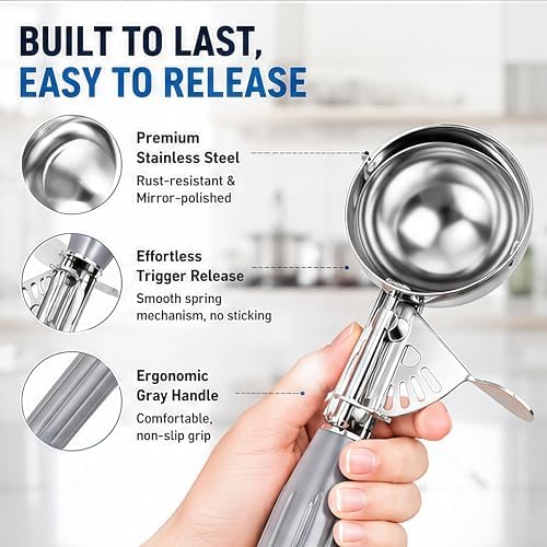 2 Pcs Ice Cream Scoop with Trigger, Cookie Dough Scoop for Baking