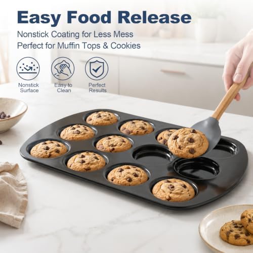 UWILLION Muffin Top Pan, 12 Cavity Nonstick Shallow Cupcake Pan