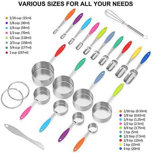 Measuring Cups and Spoons - Wildone Stainless Steel 20 Piece Stackable Set, Includes 8 Measuring Cups, 10 Measuring Spoons, 1 Leveler & 1 Whisk, for Dry and Liquid Ingredient