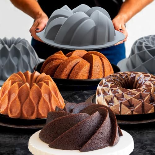 Tongjude 4 Pieces Silicone Fluted Cake Pans, 9/10/12 Cups Tube Baking