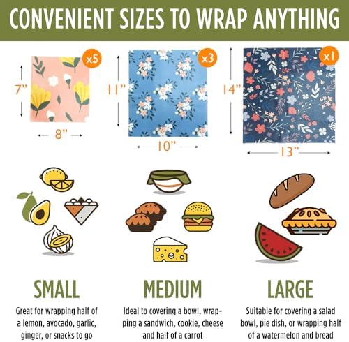9-Piece Reusable Beeswax Wraps for Food Storage
