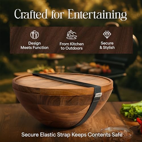 Public House Large Wooden Salad Bowl Set 12.5 Inch with Serving