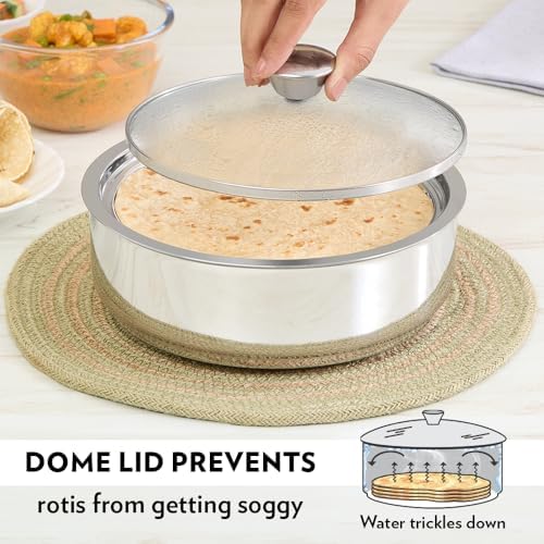 Borosil Stainless Steel Insulated Roti Server, 1.1 litres, Silver