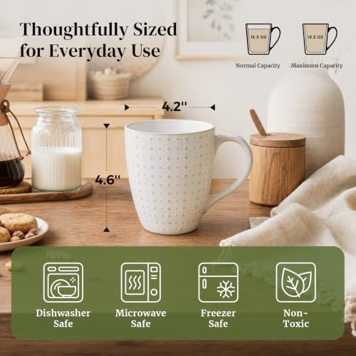 DOWAN Coffee Mugs Set of 6, 19 oz Large Mug, Ceramic Embossment