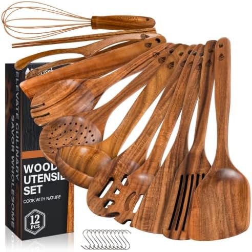 12 Pcs Teak Wooden Cooking Utensil Set