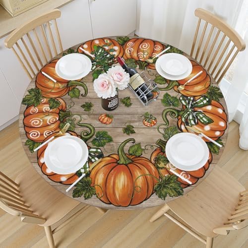 Robvobe Fall Round Fitted Tablecloth with Elastic, 40"-44"