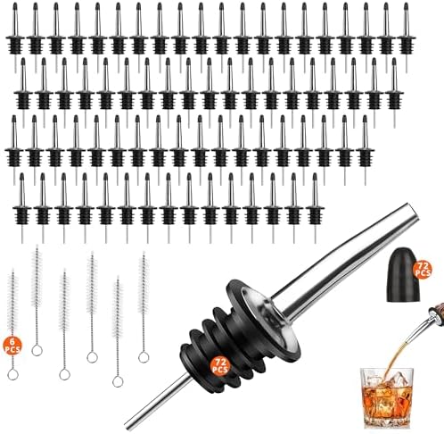 72 Pack Stainless Steel Liquor Pour Spouts with Dust Caps for Bars