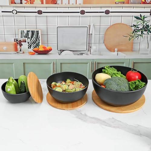 Eco-Friendly Bamboo Fiber Meal Prep Bowl Set with Lids (3 Pack)