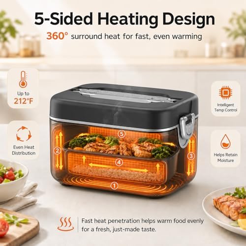 Heated Lunch Box for Adults, 1.2L (Dark Gray)