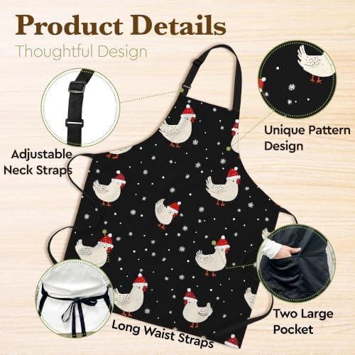 Cute Christmas Aprons for Women with Pocket, Funny Holiday Chicken