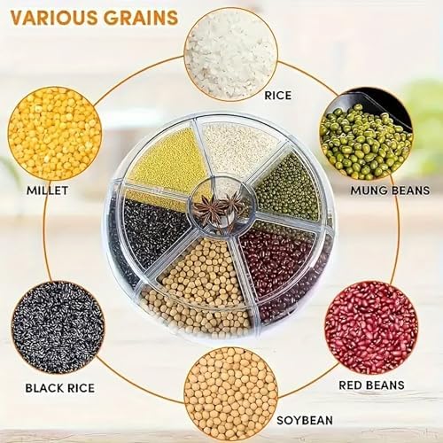 360° Rotating Grain Dispenser, 6-Grid Large Rice Storage Container (13 Lbs), One-Click Output Sealed Food Storage for Rice, Beans, Cereal - Countertop Kitchen Organization