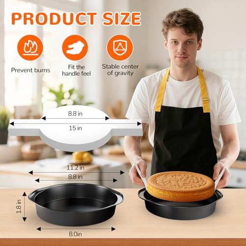 9 Inch Round Cake Pan with Handle, 3PCS Nonstick Cake Pans with