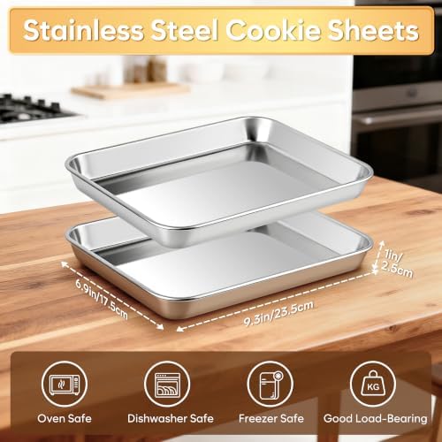 Half Sheet Pan Set of 2, 17.3” x 12.2” Stainless Steel Cookie Sheets