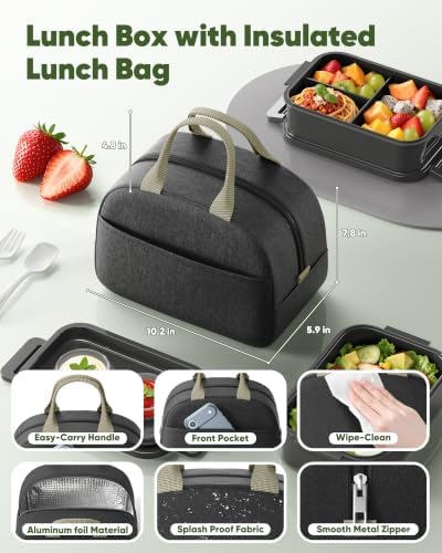 BiuLeon Adults Bento Lunch Box with Insulated Lunch Bag for Men Women