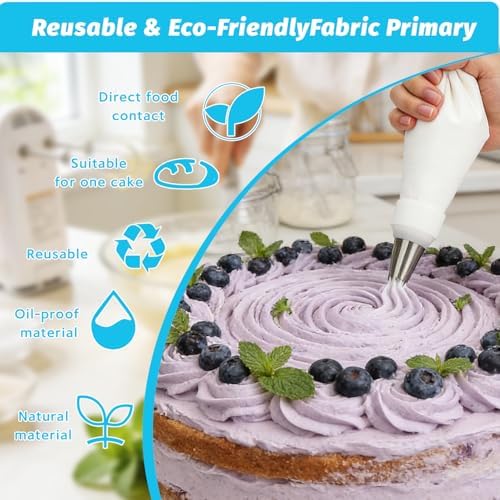 Reusable Cotton Piping Bags and Tips Set -Two 16inch Pastry Bags with