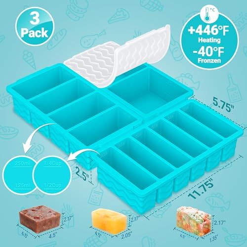 3-Pack Silicone Freezer Trays with Lid, Soup Freezer Container Molds