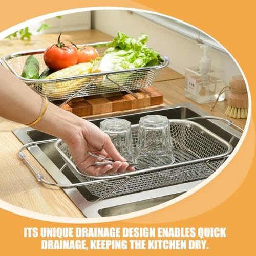 Expandable Stainless Steel Sink Colander Basket for Utensils and Pasta